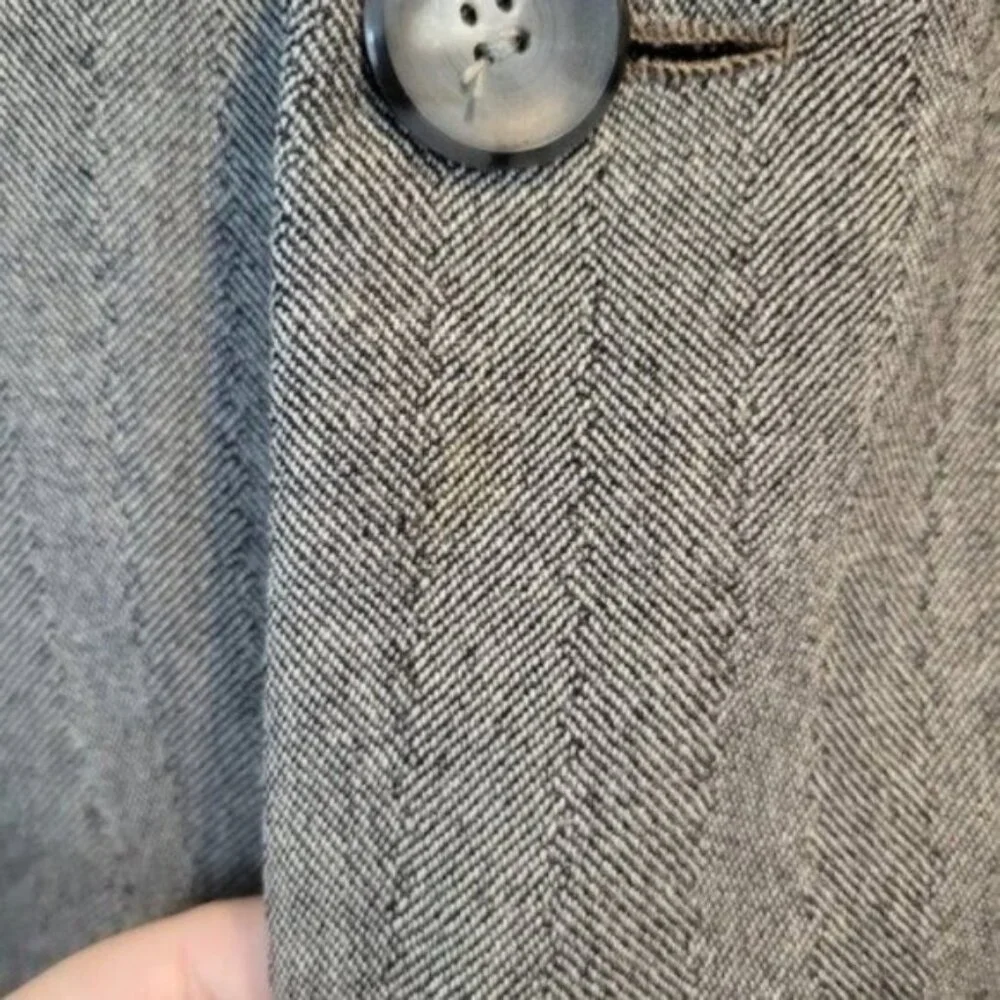 Vintage Jonathan Scott Empire Mens Button Front Wool Long Coat Herringbone Gray